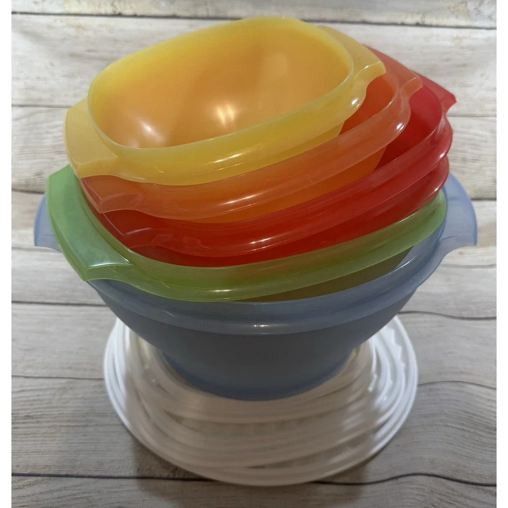 Tupperware Set of 6 Servalier One Touch Bowls & Lids Rainbow Colors Must See